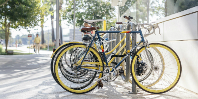 Bikes locked up to a bick rack